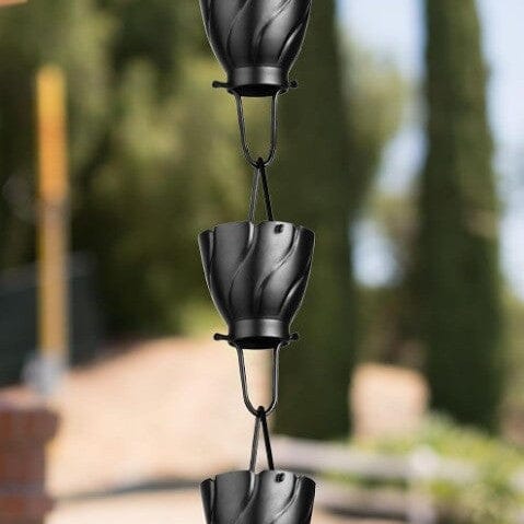 Aluminum Akira Cup Rain Chain Replacement Downspout for Gutters, Matte Black